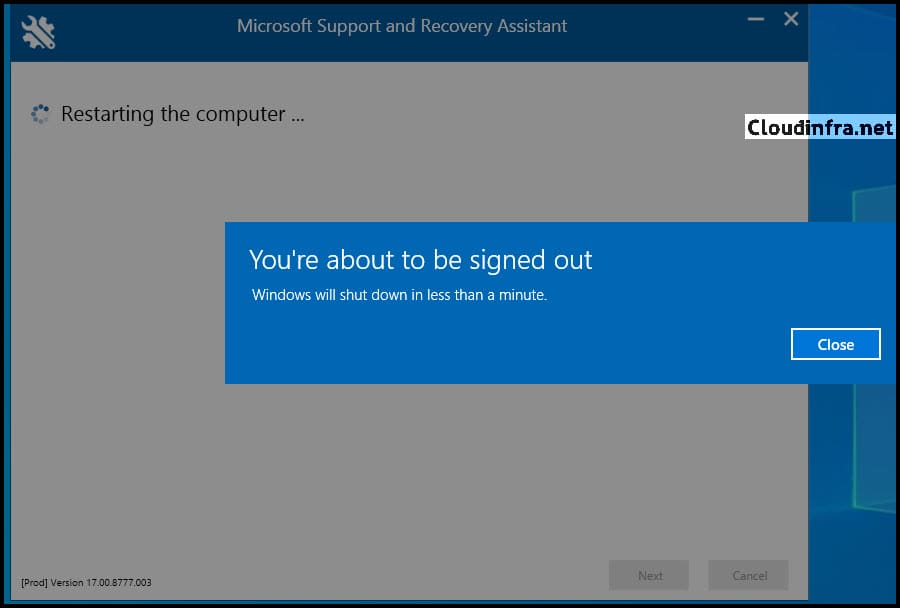 Microsoft Support and Recovery Assistant Uninstallation and Cleanup of Microsoft Office Restart Computer.