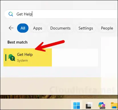 Search for and launch Get Help