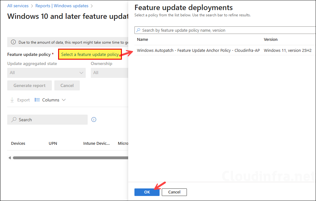 Select a feature update profile