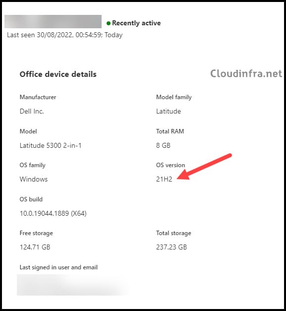 Check Feature Update of a device from microsoft 365 apps admin center