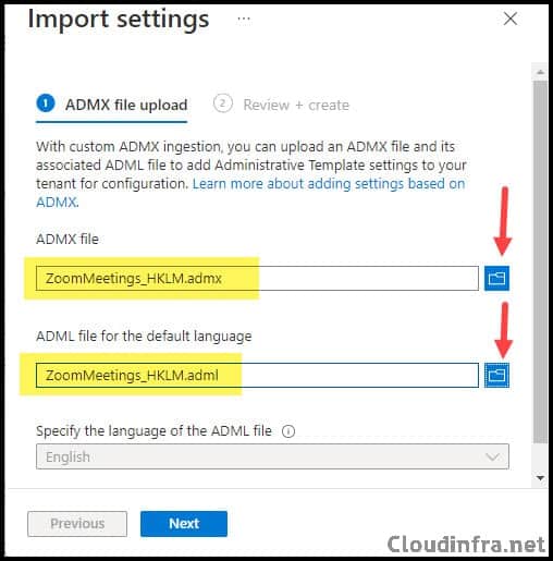 Import ADMX and ADML files Intune