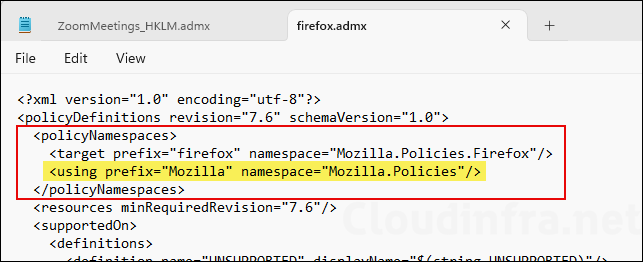 Checking Mozilla Firefox ADMX dependencies