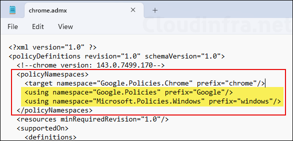 Checking Google Chrome ADMX dependencies