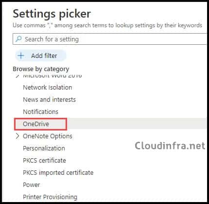 Select Onedrive from settings picker