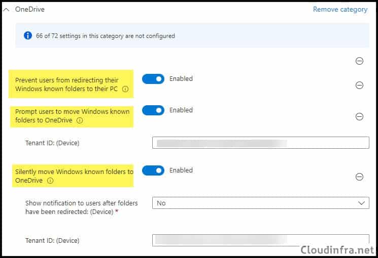Onedrive known folder move settings on Intune