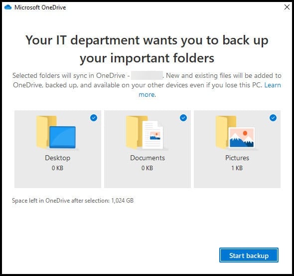 Windows known folder redirection to Onedrive