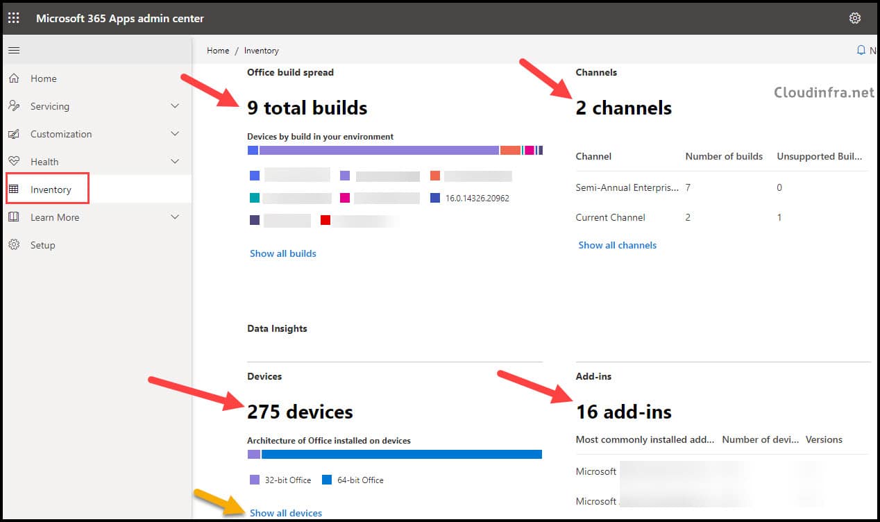 Check Device Inventory on M365 apps admin center