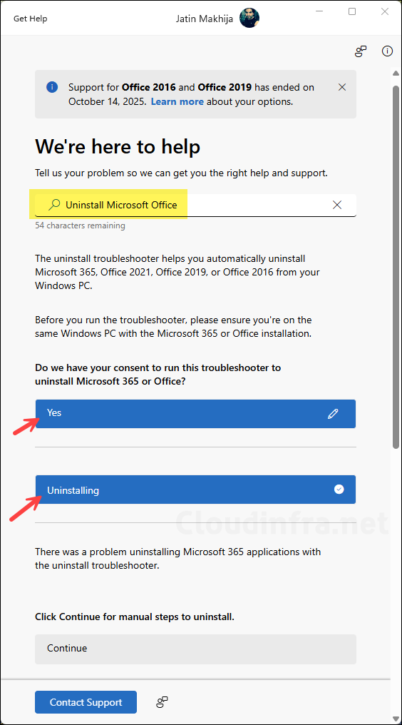 Uninstall Microsoft Office using Get help