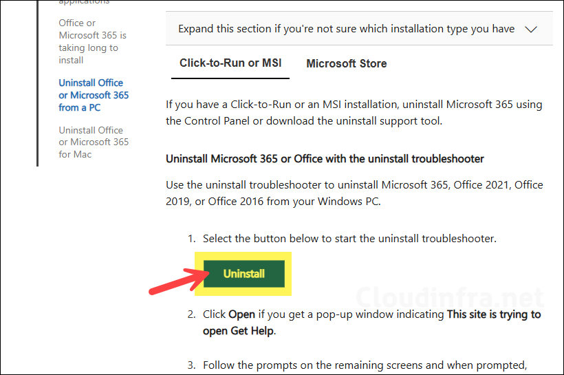 Directly Launching Uninstall Troubleshooter