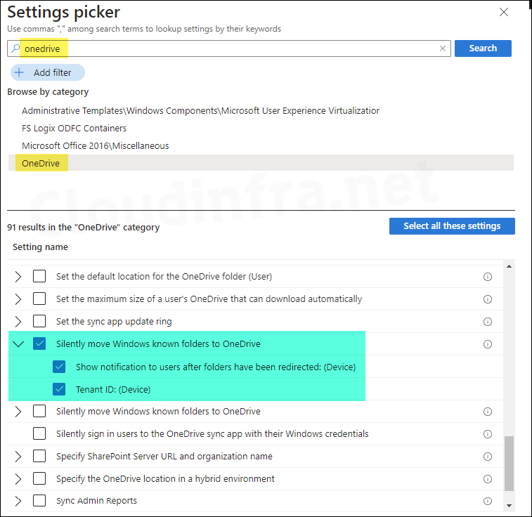 Create Onedrive KFM Policy on Intune admin center