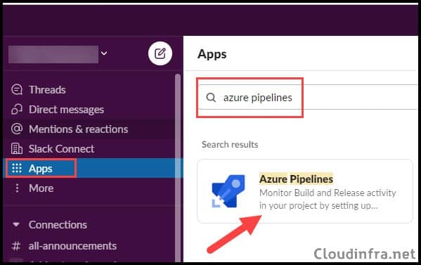 Add Azure Pipelines app to Slack Workspace