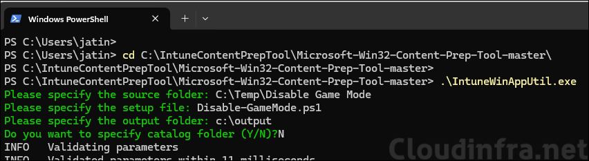 create intunewin file for disable game mode