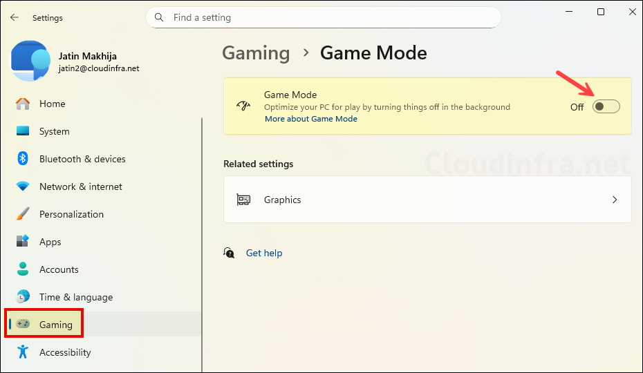 Game mode toggle switched off