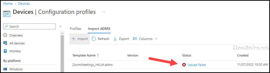 Import ADMX intune Failed - Upload Failed Error