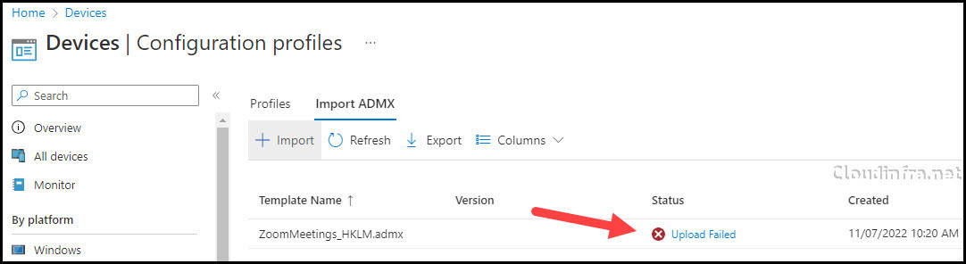 Import ADMX intune Failed - Upload Failed Error