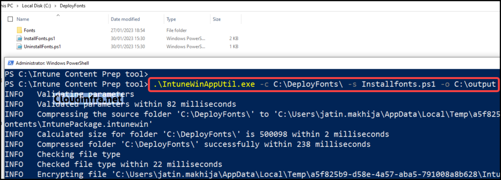 IntuneWin file creation for deploying fonts on windows using Intune