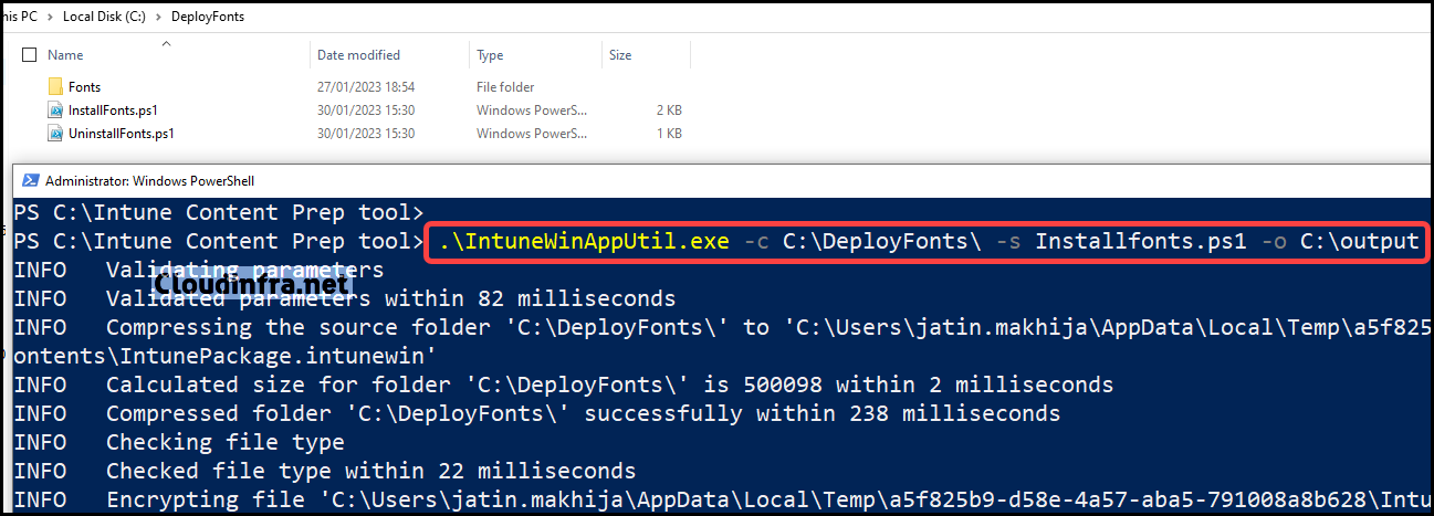 Create Intunewin file for deplyment of fonts using Intune admin center