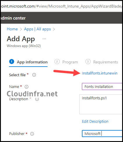 Deploy Fonts using Intune App Information Tab