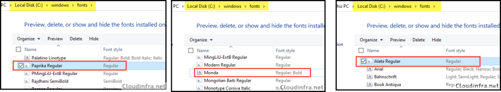 Verifying fonts installation from C:\windows\fonts directory
