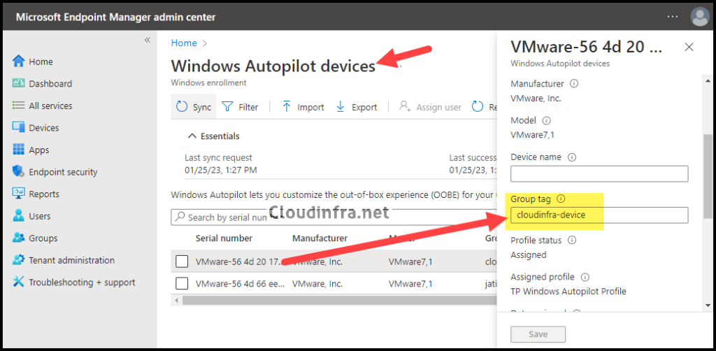 How to add a Group tag to an autopilot device manually