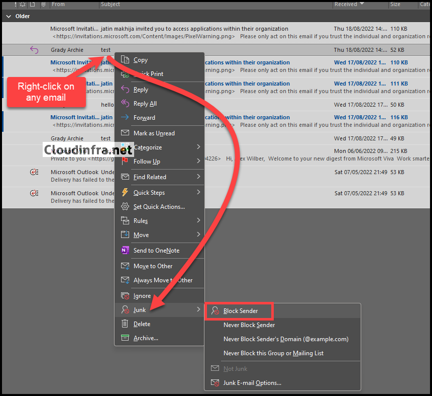 Block Sender's Email address in Oulook Desktop Client