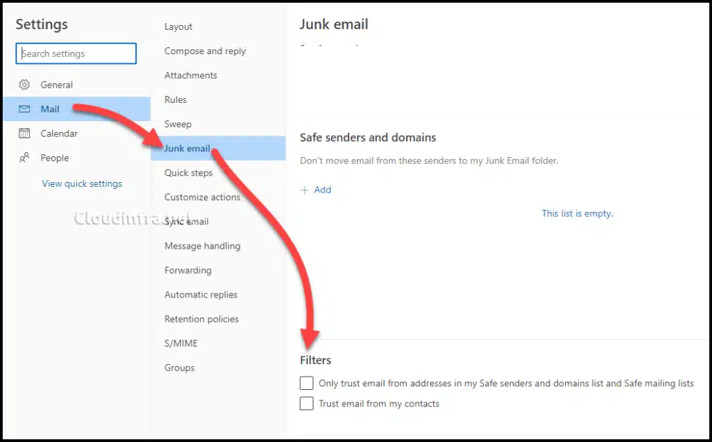 Receive Emails only from an email or domain in Safe sender list in Outlook on the web