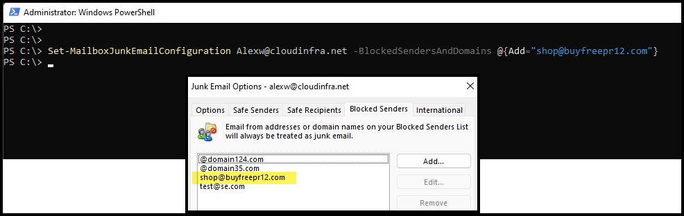 Another way to add an email address into the Block list