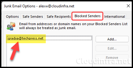 Blocked Sender's list in Outlook