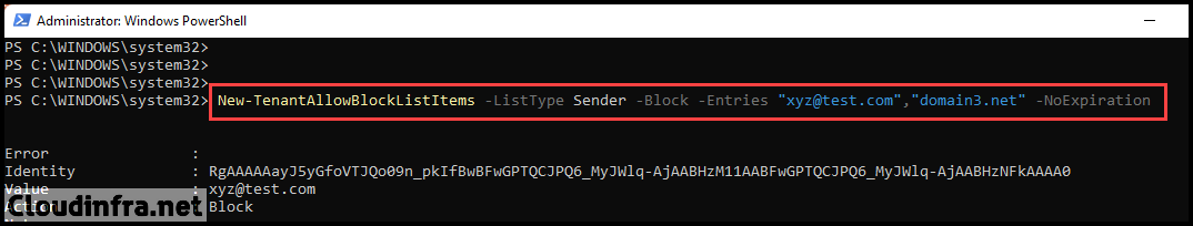 Add a Sender to the Tenant Block senders list using Powershell