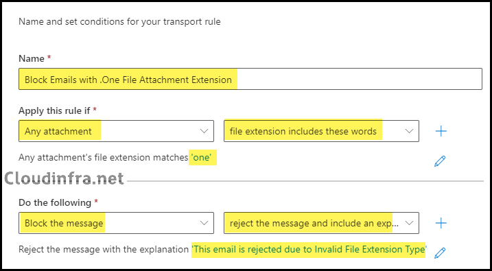 Block emails with .One File attachment extension