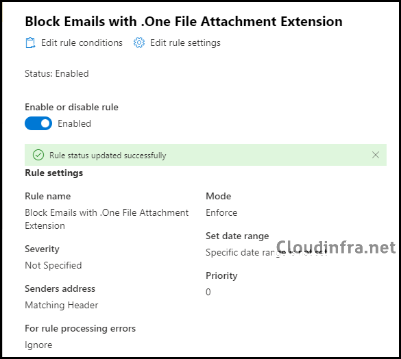 Block emails with .One File attachment extension