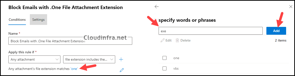 block other dangerous File Extension types using exchange online