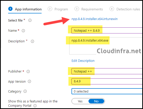 Deployment of Notepad++ using Intune Assignments Tab
