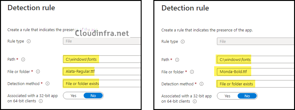 Configure detection rules for font's deployment using Intune admin center