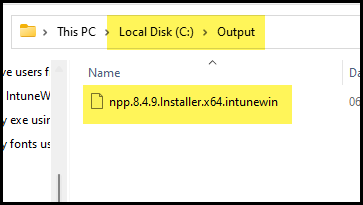 Verify the creation of .Intunewin file