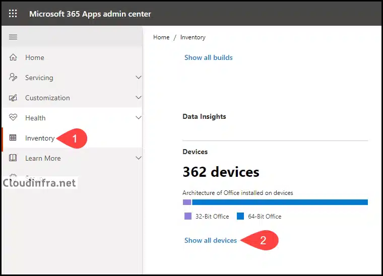 Show all devices Microsoft 365 apps admin center