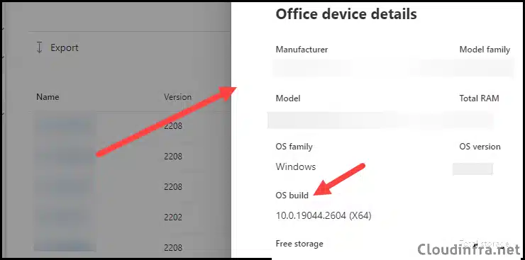 Check Windows OS build version from Microsoft 365 apps admin center