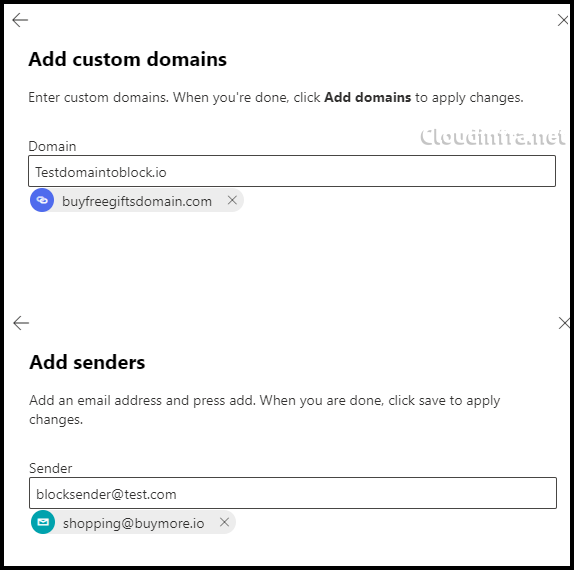 Examples of Blocking Sender email or domain using anti-spam policies