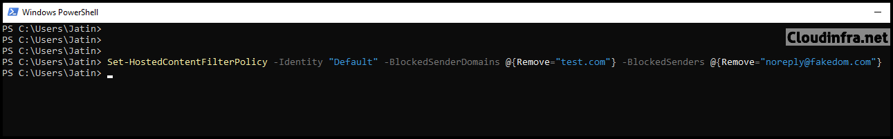 Remove sender's email address and a domain from Block List of anti-spam policy