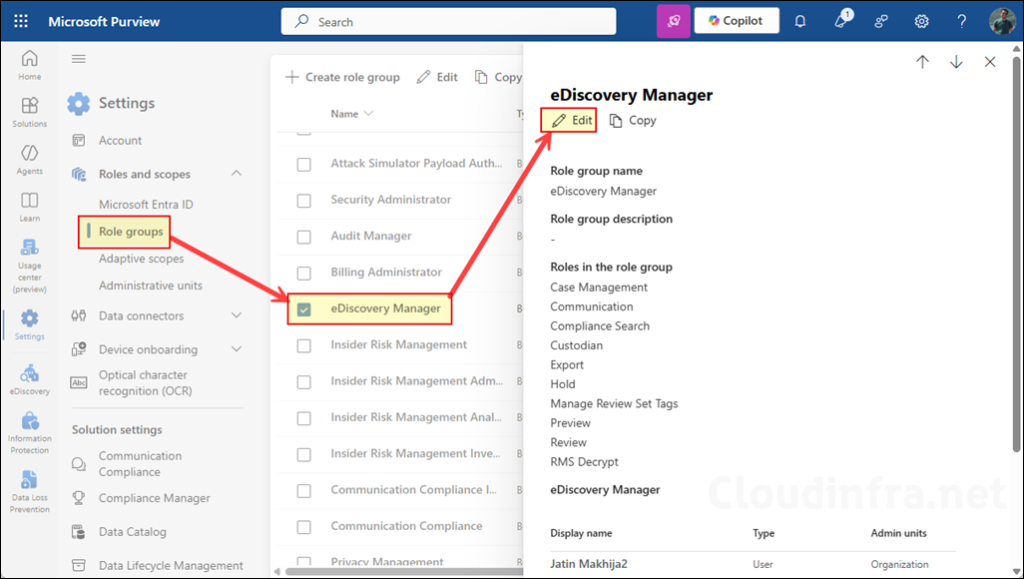 eDiscovery manager role assignment