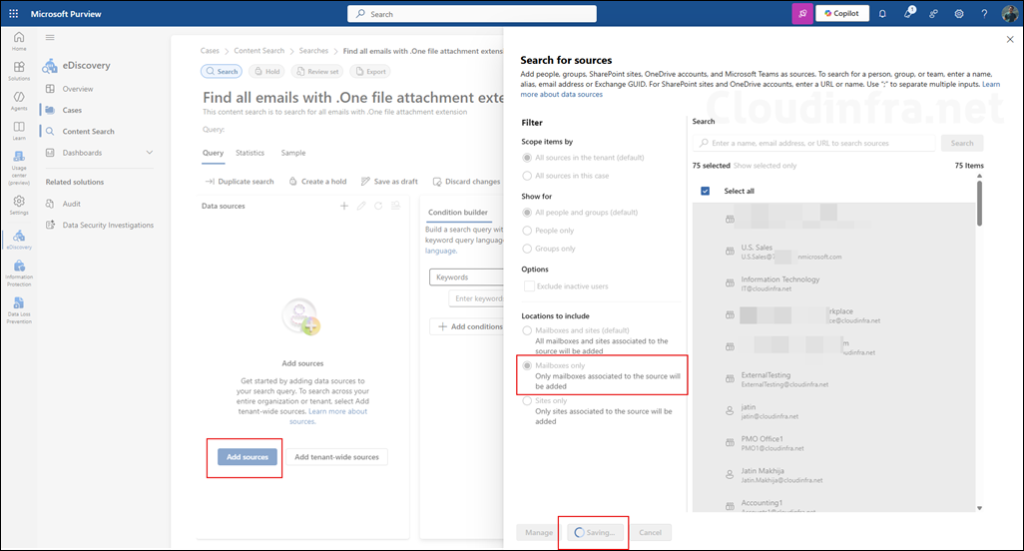 Add source in the content search on purview portal