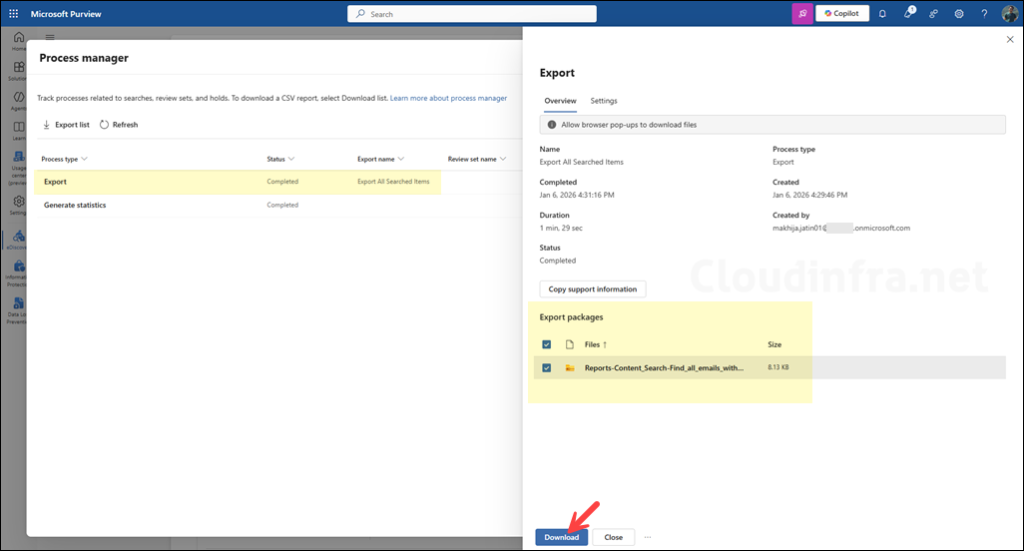 Download Export Content Search Results