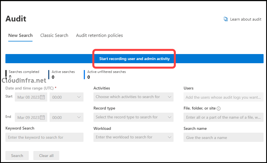 Start Audit in Microsoft 365 from Purview