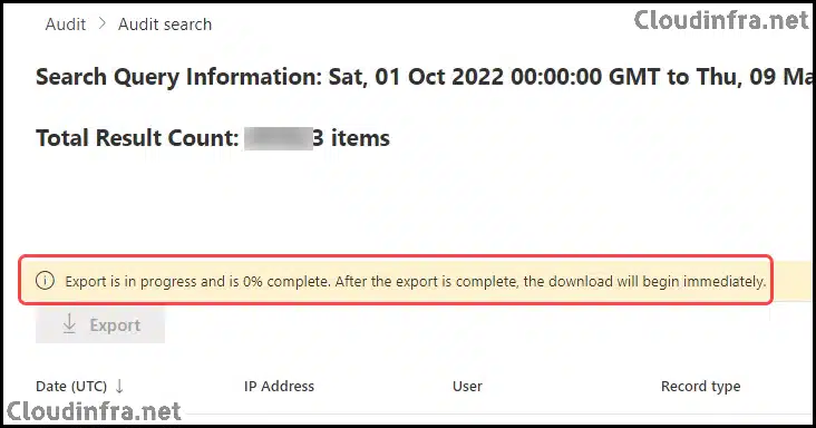 Audit Export status track Microsoft Purview