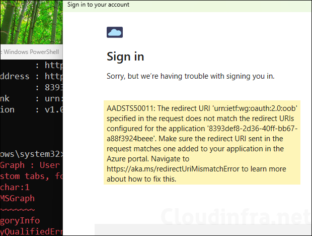 Error Code AADSTS50011 Redirect URI Entra App registration