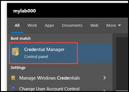 Credential Manager open from start menu