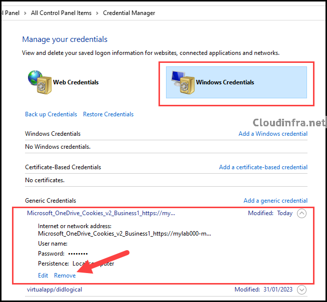 Clear Onedrive cache from Credential Manager