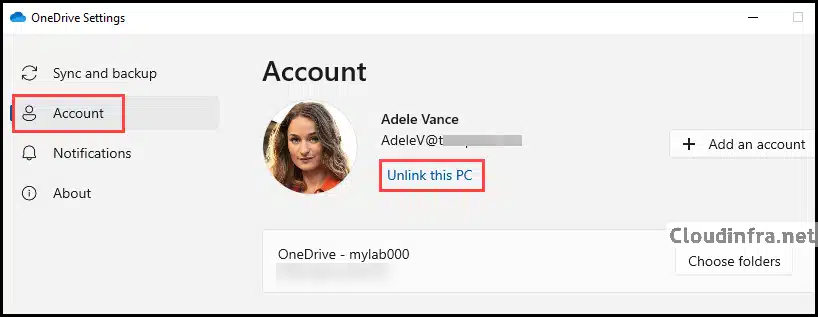 Unlink this PC on Onedrive