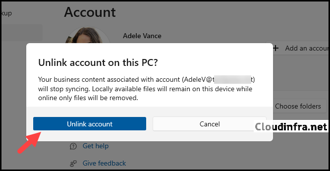Unlink account onedrive