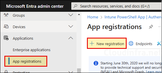 Create an Intune PowerShell App registration in Entra ID